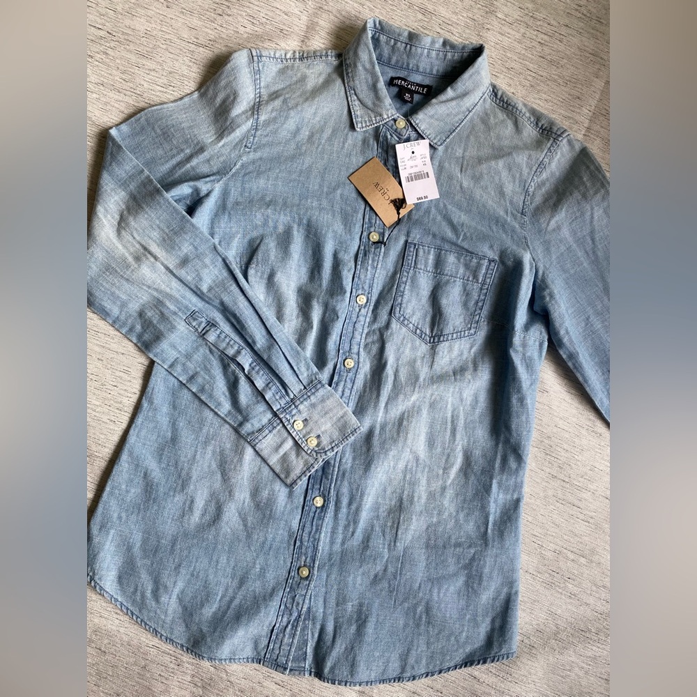 NWT J. Crew Mercantile Light Blue women’s Denim Shirt Long Sleeve